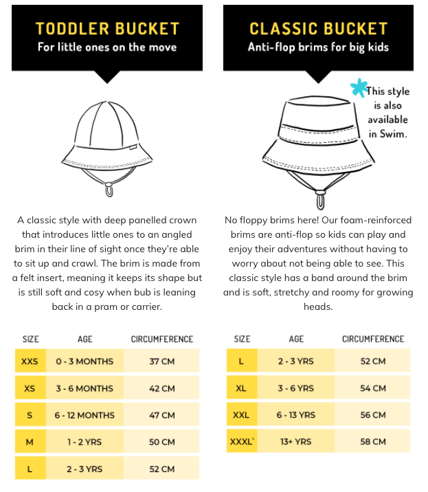 Bucket hat online sizing