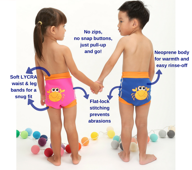 Neoprene Reuseable Swim Diaper Crabby Nappy Blue – Baby BeachBums