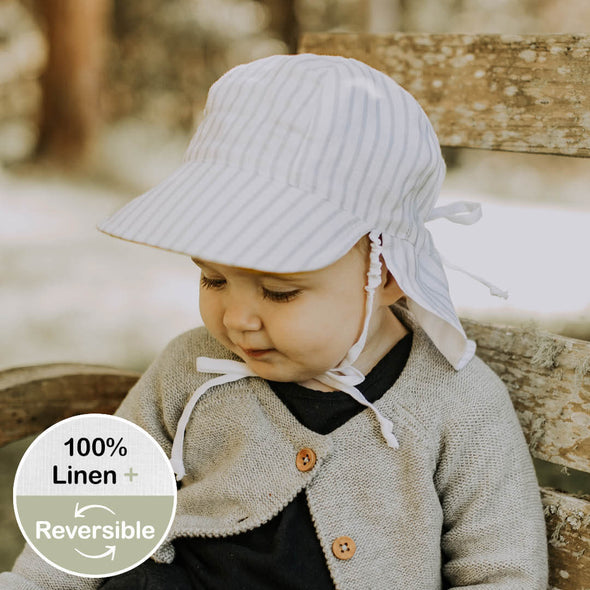 Linen Reversible Flap Hat - Finley/Blanc Heritage Lounger